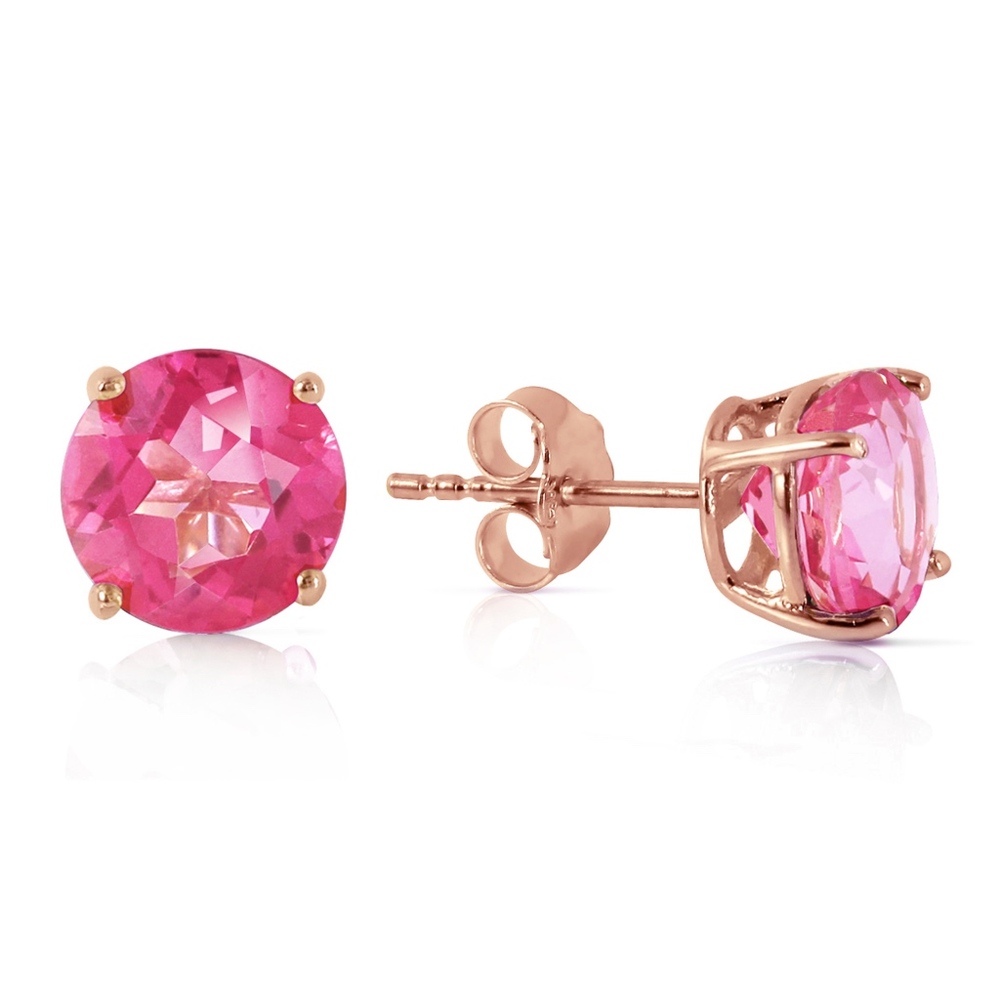 14K. GOLD STUD EARRING WITH NATURAL PINK TOPAZ - Picture 1 of 5